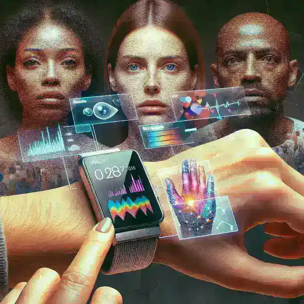"Grupo de emprendedores españoles trabajando en el desarrollo de wearables de salud mental para medir ansiedad y estrés, destacando la innovación en tecnología de bienestar emocional."